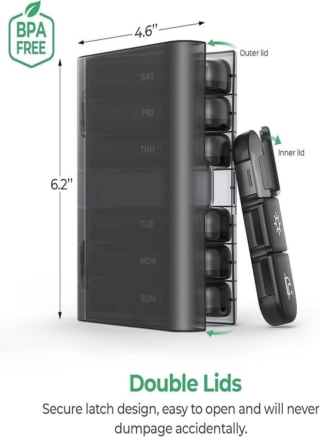 Shrux 7 days and 3 Times Marking Pill Organizer Box | Multi-compratment Medicine And Vitamin Capsual Storage Case | Weekly Medicine Tablet Organizer Mini Pocket Box with Lockable Lid | Small Travel Pill Case | Weekly Pill Organizer Box - Image 3